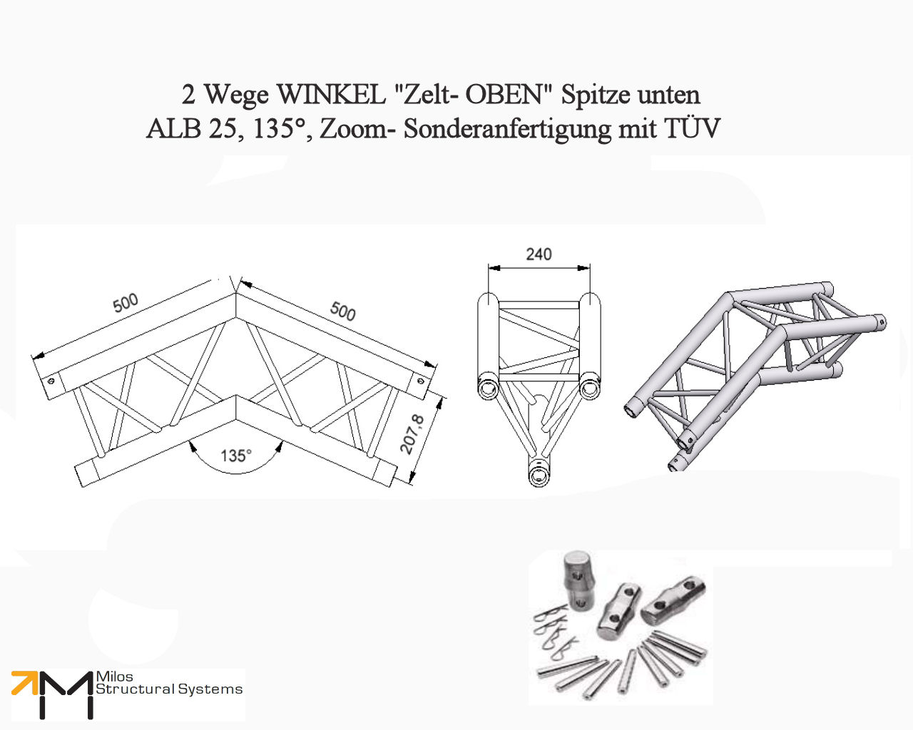LiteTruss P3-M290, 2 Wege Winkel 135°, Spitze unten ACB 25