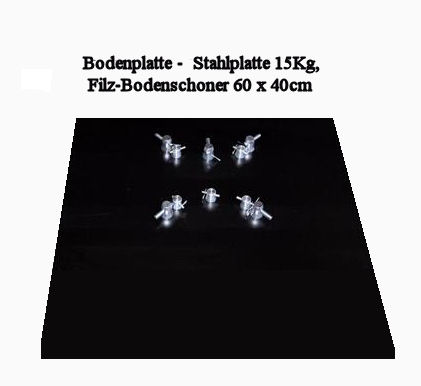 Bodenplatte -  Stahlplatte/Filz, 15Kg, 60 x 40cm, P1, P2, P3 &  P4 ( 5 Bohrungen) 