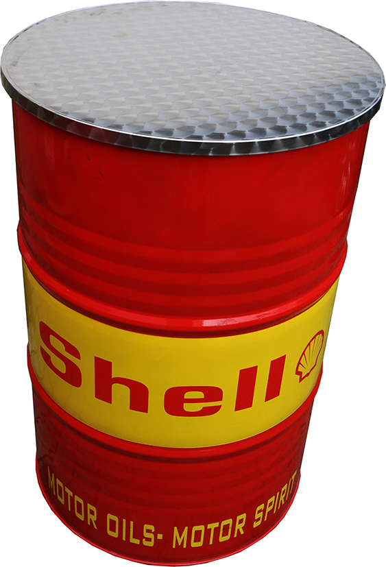 Stehtisch-, Blechfass "Shell"  mit Alutischplatte, 91cm höhe