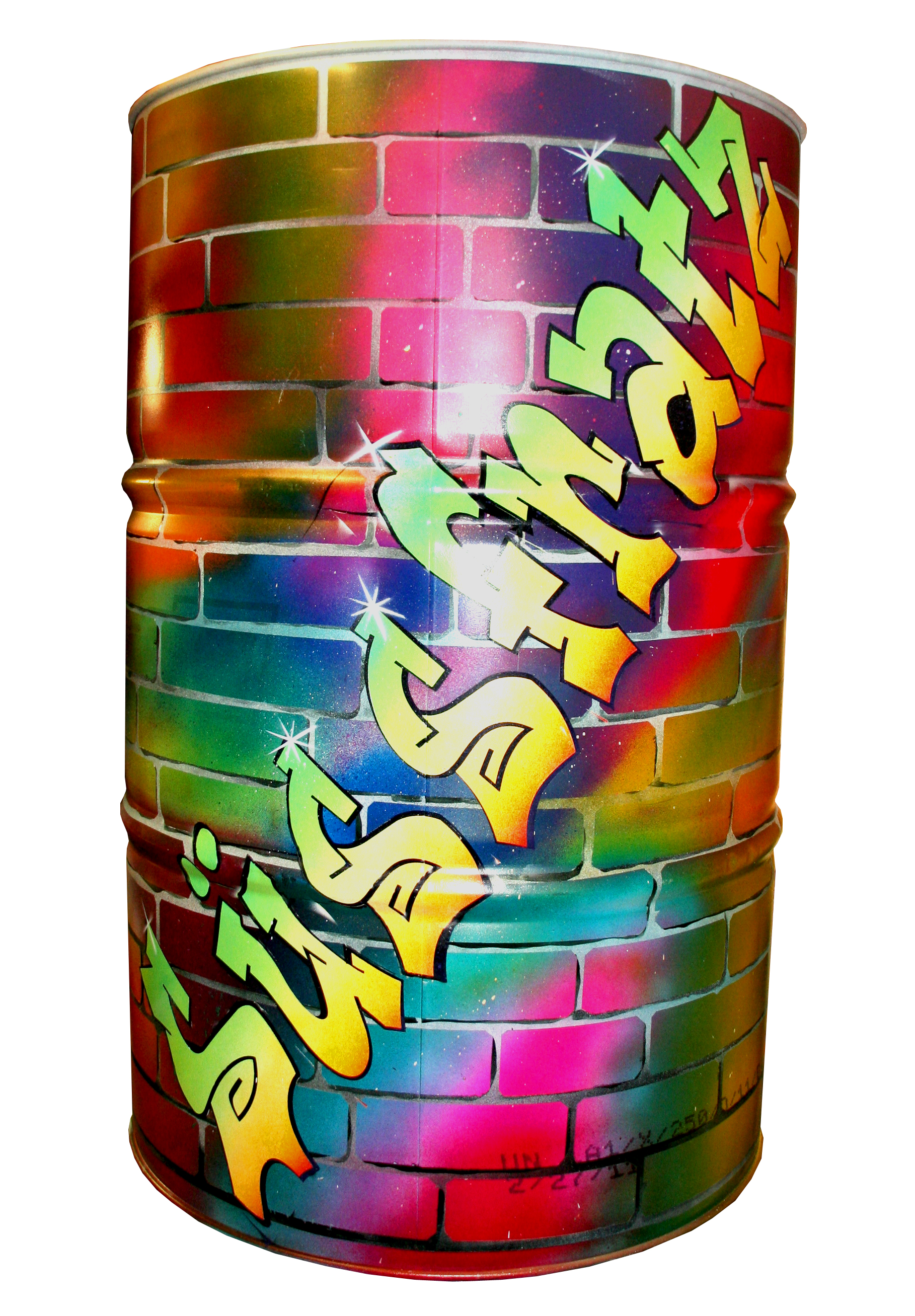 Stehtisch "Barrel"  Ölfass/ h 110cm, mit einer Kopfplatte 70cm, "Graffiti"